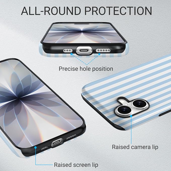 TPU Phone Case for iPhone 16, MagSafe Wireless Charging Compatible, Shockproof Slim Fit Protective Cover with Anti-Yellowing & Raised Camera Protection (Blue Stripe, iPhone 16) - Image 5