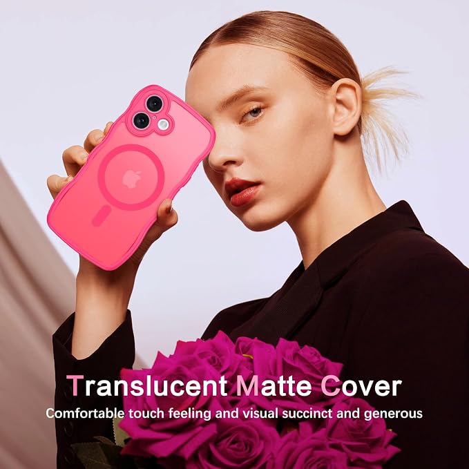 BENTOBEN Magnetic for iPhone 16 Case, Cute Wavy [Full Camera Protection][Compatible with MagSafe] Matte Anti-Slip Bumper Women Girls Boys Protective Cover for iPhone 16 6.1",Hot Pink - Image 5