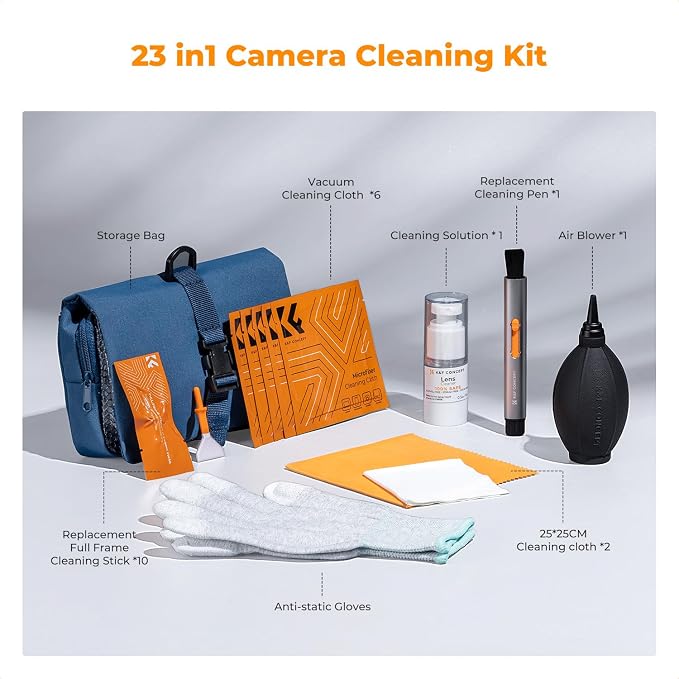 K&F CONCEPT 23-in-1 Lens Cleaning Kit for Pro Photographers, Multi-Scene | Replaceable APS-C and Full-Frame Swabs,Prevent Debris,Clean Optics, Quick-Dry,Oil-Free, Anti-Static, Multi-Device, Case,MK05 - Image 8