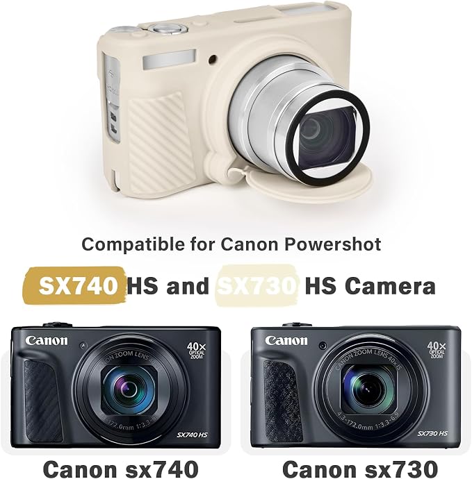 MUZIRI KINOKOO Case for Canon SX740 HS, SX730 HS Camera - Soft Protective Cover Powershot SX740 SX730 HS Silicone Sleeve with Removable Lens Cover - Anti-Slip & Anti-Scratch - Off White - Image 2