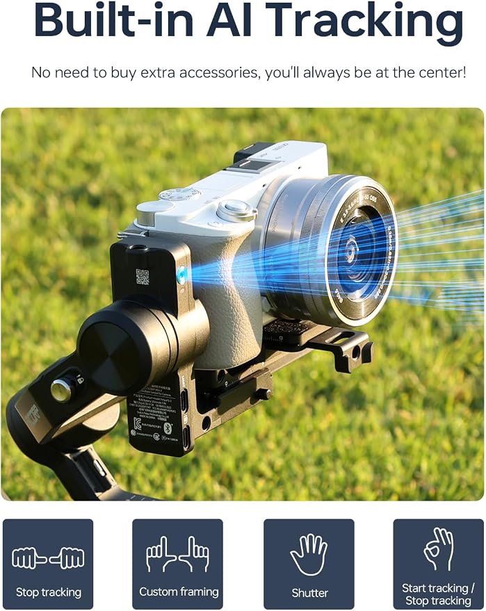 Feiyu SCORP Mini 2 Kit, 3-Axis Gimbal Stabilizer for Cameras & Smartphones | Built-in AI Tracking, OLED Touchscreen, 2.65lb Payload, Ergonomic Handle, Compatible with Sony, Canon, Nikon, iPhone & GoPro - Image 3