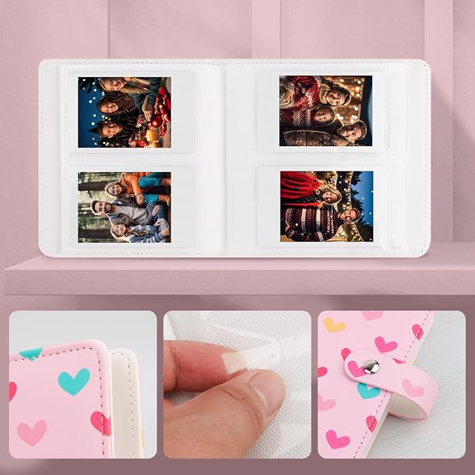 Ruibytree 112-Pocket Small Photo Album for 2x3 Pictures, Hearts Pink,1 Pack | Cute PU Leather Cover, Compact Portable, Compatible with Fujifilm Instax Mini & Polaroid 2x3 Photos, Easily Store all Memorie - Image 4