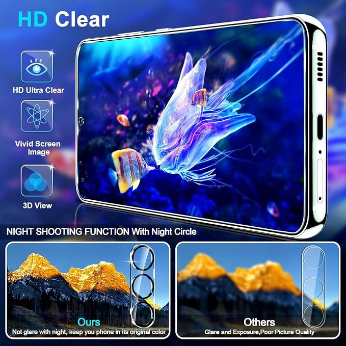 firtstnow 3 Pack for Samsung Galaxy S24 FE Screen Protector Tempered Glass + 3 Pack Camera Lens Protector, Military Grade Shatterproof, 9H Hardness, Fingerprint Unlock, Case Friendly 6.7 Inch - Image 3