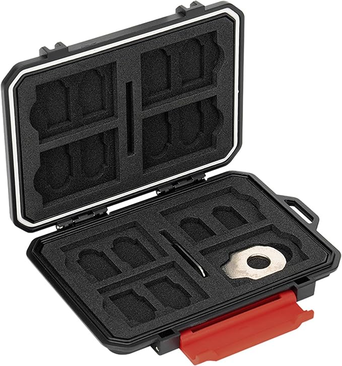 22 Slots SD MicroSD Memory Card Case, IP67 Waterproof Anti-Shock Memory Card Holder for 8 SD SDHC SDXC Cards, 12 MicroSD TF MSD Cards, 2 Nano SIM Storage Carrying Case - Black - Image 8