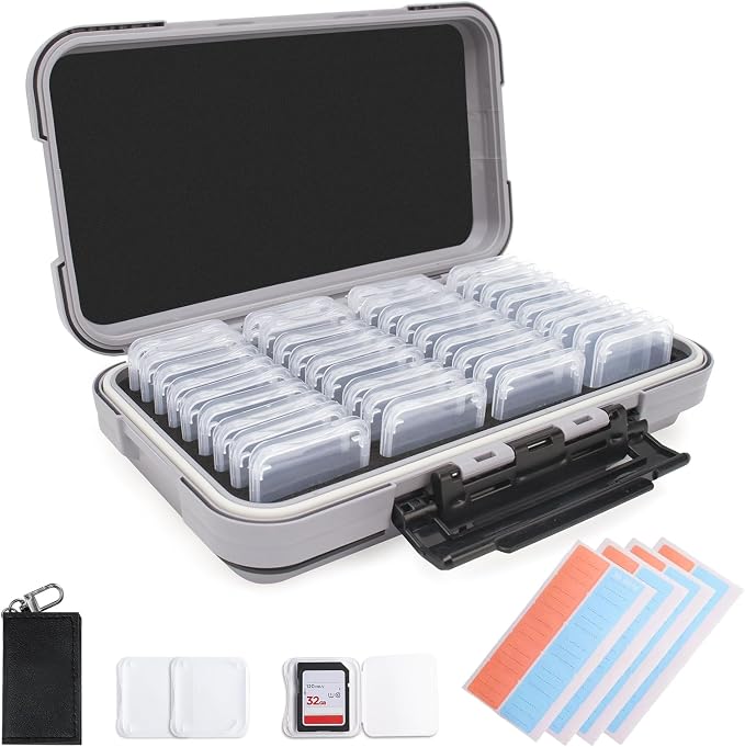36-Slot SD Card Case with Clear Cases, Light Gray Organizer | Memory Card Case with 36 Individual Transparent Holders, Storage and Protection for Cameras by Micscrew