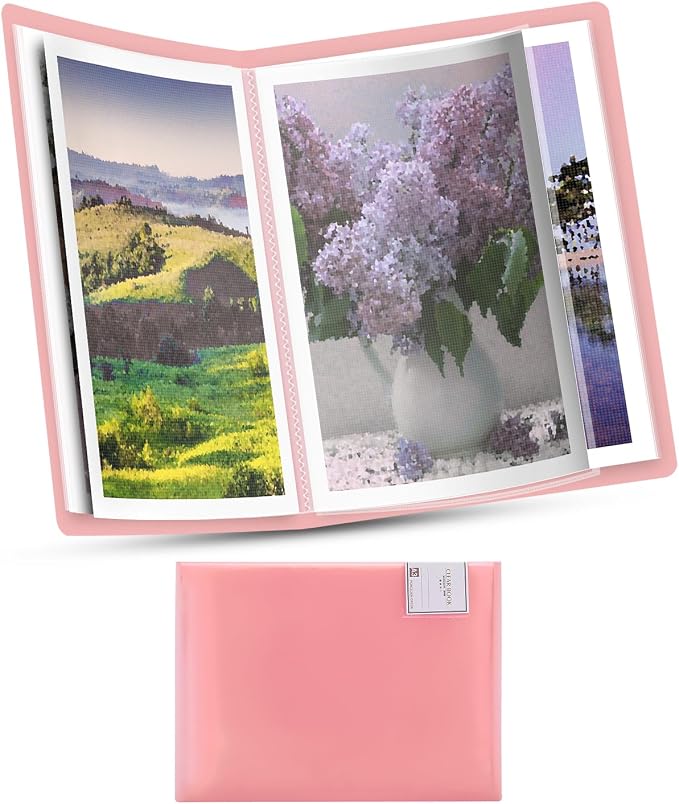 SXhyf A3 Diamond Painting Storage Book 16.5x12.1in for Display 60 Pages | 30 Pages Clear Sheet Protectors, Large Portfolio Folder for Artwork, Document, Organizer (Pink, A3-16.5 x 12.1 in) by SXhyf