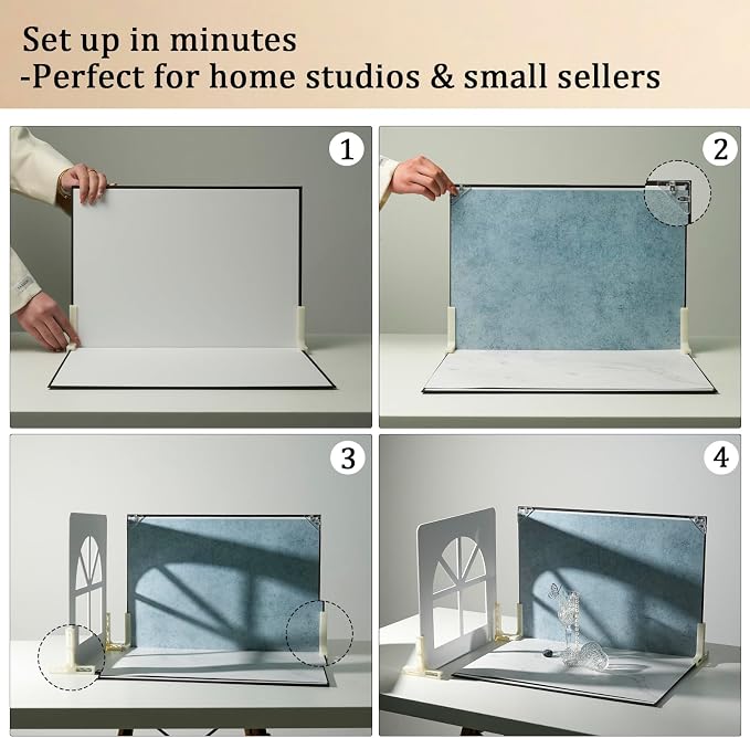 16 x 11.5 in Photo Backdrop Kit, 10 Sheets, 20 Patterns, 4 Shadow Boards | Creates 4 Window-Style Light Effects for Food, Jewelry, Cosmetics and Other Small Product Photos, Flat Lays and Videos. - Image 5