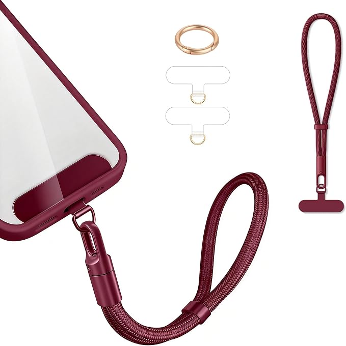 Phone Wrist Strap Lanyard Hand Universal Adjustable Phone Finger Grip Wristlet with 3 Patches Tether Anti Theft for iPhone 16 Pro Max 15 Charms for Keychain USB Flash Drive Wallet ID Name Tag Burgundy by Casecond