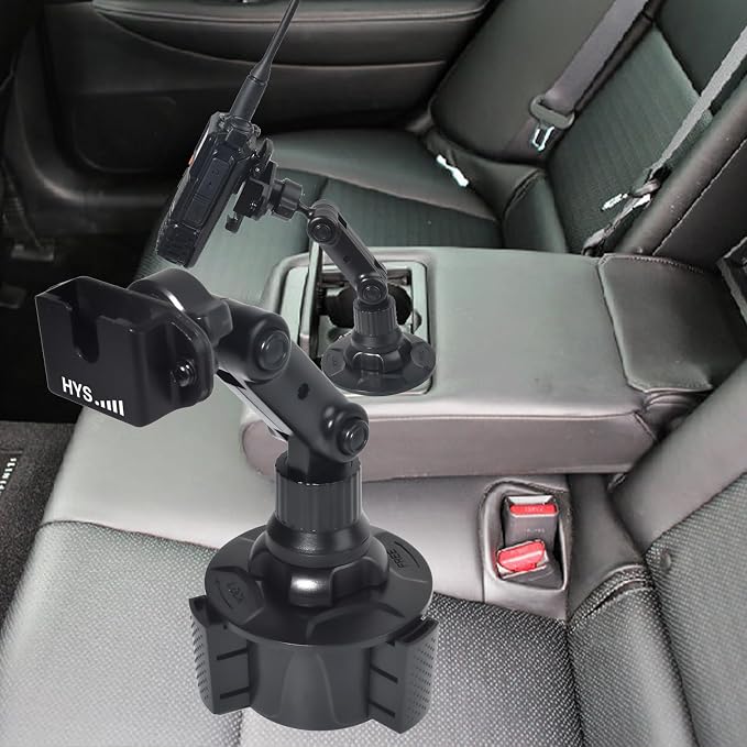 HYS Universal Adjustable Angle Car Cup Holder for Handheld CB Radio/Scanner/Shoulder Speaker Microphone, HT/Mobile CB Remote Speaker mic/Ham CB Radio W/Round Knob/Belt Clip Holder Mount - Image 6