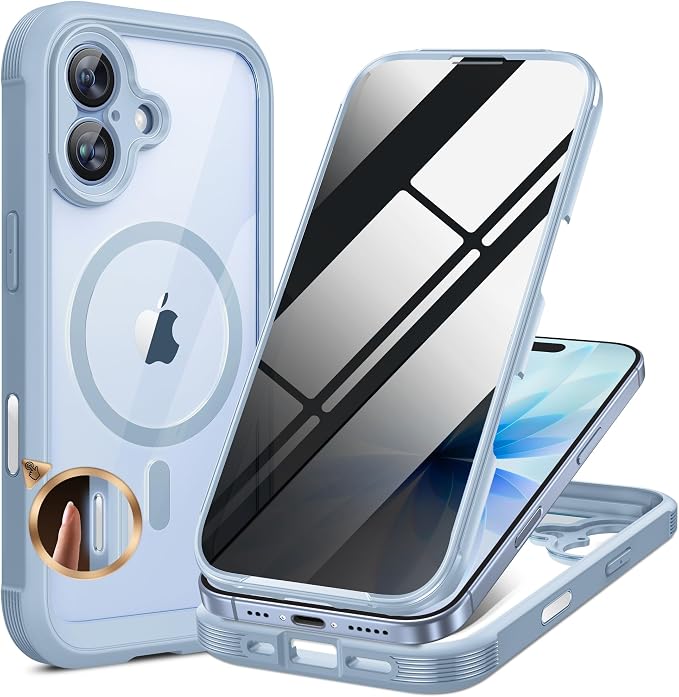 Miracase for iPhone 17 Case with Privacy Screen Protector, Light Blue | Compatible with MagSafe, 360° Full Body Protection, Full Camera Protection, Military-Grade Shockproof Phone Case 6.3" by Miracase