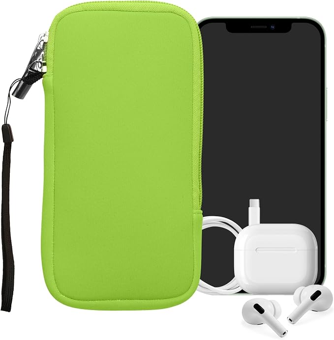 kwmobile Universal Phone Pouch Size XXL - 7" - Neoprene Smartphone Pouch with Zip - Water-Repellent Mobile Phone Case - Sleeve in Neon Green - Image 8