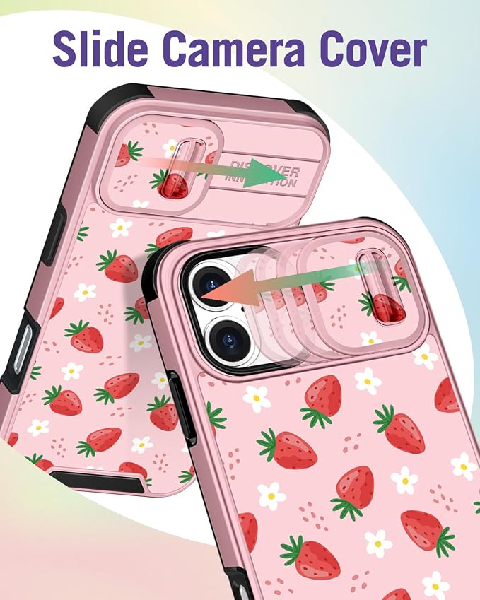 Buleens for iPhone 16 Plus Case 6.7 Inch - with Ring Stand & Camera Cover Aesthetic Cute Designed for Women Girls Pretty Girly Kawaii Strawberry Phone Case for iPhone 16 Plus Compatible with Magsafe - Image 3