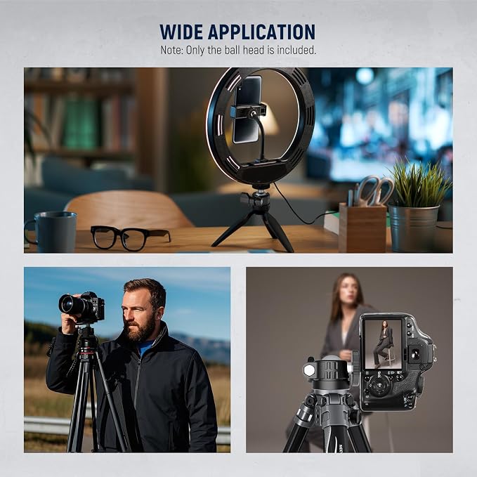 NEEWER Basics Mini Ball Head, Portable Tripod Head Camera Mount Adapter | 1/4" Screw, for Compact DSLR, Action Cam, Phone, LED Ring Light Monopod, Slider, 4.4lb Max Load, 360° Swivel, 90° Tilt, GM01 - Image 6