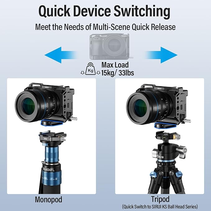 SIRUI QC-55 Quick Release Plate and Clamp, 55mm Camera Mount Adapter | 1/4" & 3/8" Threads, Tripod, Monopod, DSLR, Stabilizer, Quick Release Mount, Camera Rig Compatible - Image 6