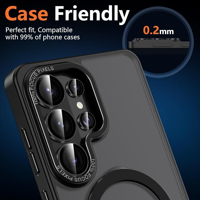 for Samsung Galaxy S26 Ultra Camera Lens Protector, Individual Metal Ring Tempered Glass Lens Cover, [Strong Adsorption] Scratch Resistant Ultra-Thin HD Clear Lens Cover, 1 Set-Black Ring - Image 6