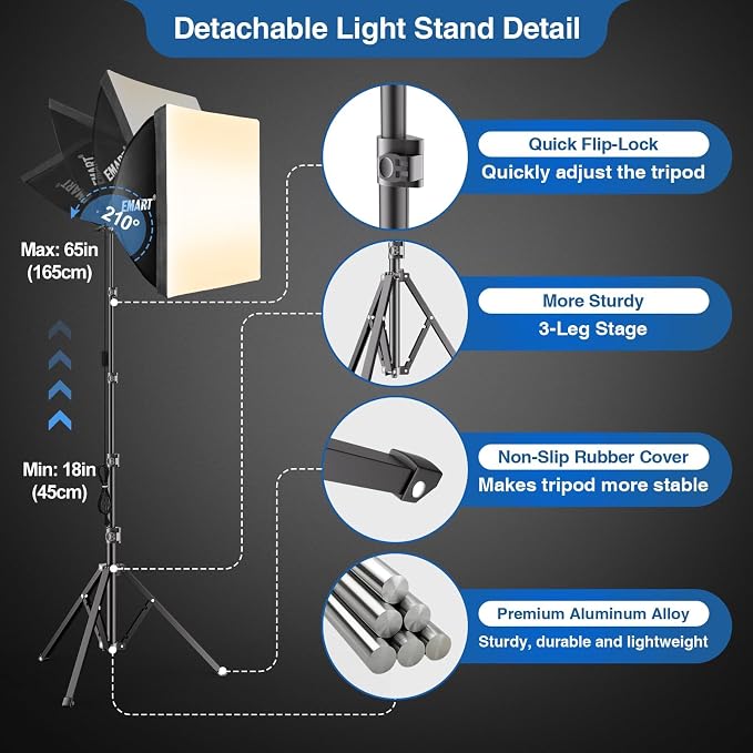 EMART Softbox Lighting Kit 135W 16"x16" Softbox for Photography Light 2Pack | 3000K-6500K LED Bulbs with Remote, 65" Tripod, Professional Photography Lighting for Studio Lights, Portrait, Video Recording - Image 6