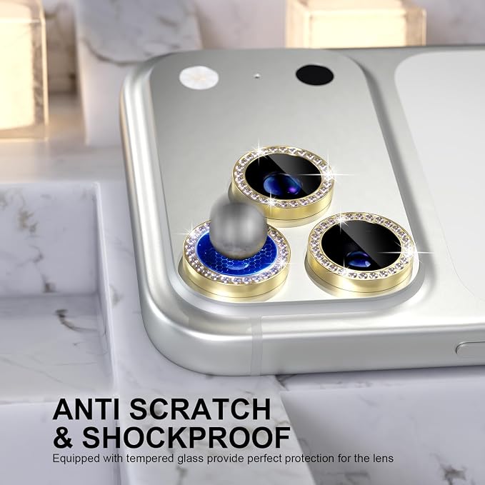 Choiche for iPhone 17 Pro/iPhone 17 Pro Max Camera Lens Protector | Ultra HD, Bling 9H Tempered Glass Camera Cover Screen Protector Metal Ring Decoration Accessories (Diamond-Gold) - Image 3