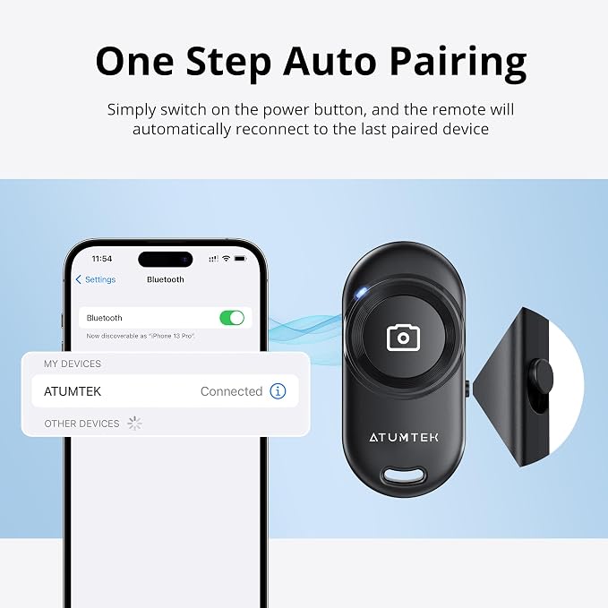 ATUMTEK Camera Remote Shutter for iPhone and Android Smartphones (2 Pack), Wireless Phone Remote Control Selfie Button for Photos and Videos (Bluetooth 5.2), Wrist Strap Included, Black Stylish - Image 6