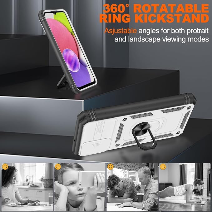 Gritup for Galaxy A03S Phone Case Military-Grade Shockproof with Kickstand | with 2 PCS Screen Protector, Slide Camera Cover, Heavy Duty Outdoor Protection Funda para Galaxy A03s Cover-White+Black - Image 7