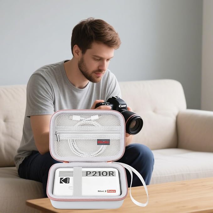 Elonbo Carrying Case for KODAK Mini 2 Retro 2x3 Portable Photo Printer | Bluetooth Smartphone Instant Color Printer Hard Travel Protective Bag, Mesh Pocket fits Cartridge Photo Paper Sheets, White - Image 9