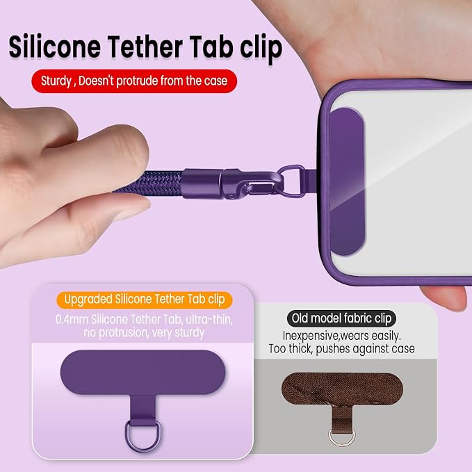 Phone Wrist Strap Lanyard Hand Universal Adjustable Phone Finger Grip Wristlet with 3 Patches Tether Anti Theft for iPhone 16 Pro Max 15 14 Charms for Keychain USB Flash Drive Wallet ID Name Tag Puple - Image 4