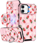 Buleens for iPhone 16 Case 6.1 Inch - with Ring Stand & Camera Cover Aesthetic Cute Designed for Women Girls Pretty Girly Kawaii Strawberry Teens Phone Case for iPhone 16 Compatible with Magsafe by Buleens