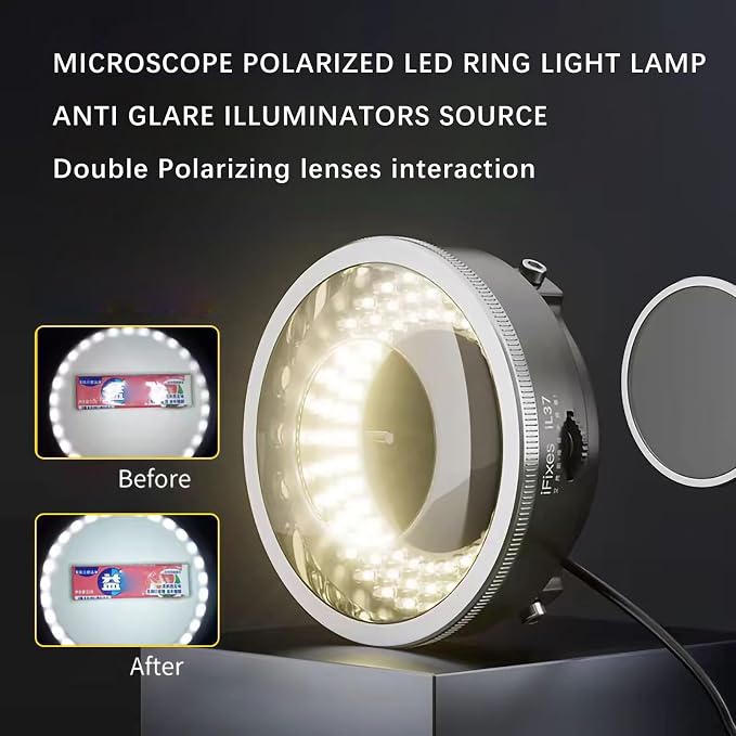 Microscope Polarized 96-LED Ring Light Anti Glare Microscope Lamp Illuminator for Soldering Repair Industrial Camera - Image 3