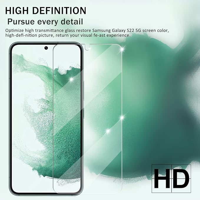 Screen Protector for Samsung Galaxy S22, [2+2 Pack] Tempered Glass for Galaxy S22 & Camera Lens Protectors[Ultrasonic Fingerprint Unlock] [Case Friendly] [Bubble-Free] - Image 6