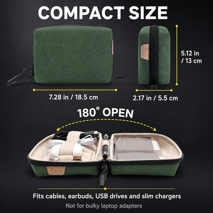SIMTOP Electronics Travel Organizer, Compact Charger Case | Soft padded polyester helps protect cables, power banks, adapters and earbuds from light splashes and daily scratches - Image 2