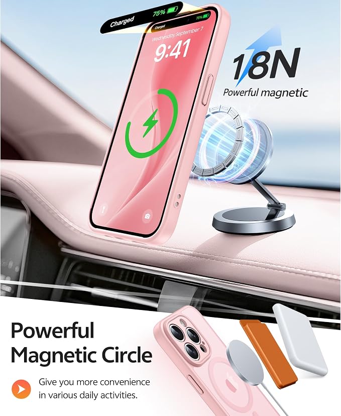 FNTCASE for iPhone 14 Pro Max Case, Fit for Magsafe, Glass Screen Protector | Full Camera Protection, Translucent Matte, 14FT Military Grade Drop Proof, Shockproof Protective Phone Cover, Light Pink - Image 3