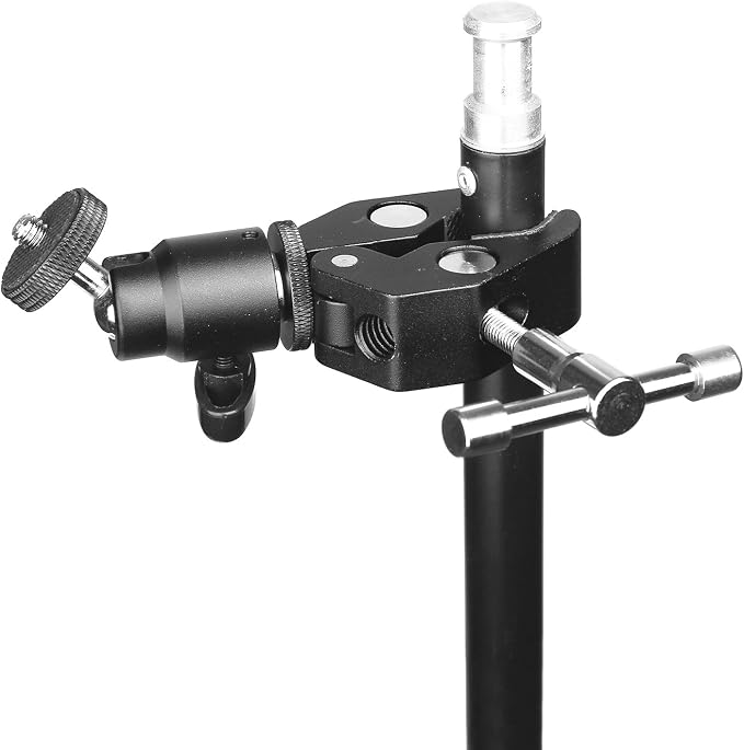ChromLives Camera Clamp Mount Ball Head Monitor Clamp Super Clamp and Mini Ball Head Hot Shoe Mount with 1/4''-20 Tripod Screw for LCD/DV Monitor, LED Lights, Flash, Microphone and More 2Pack - Image 2