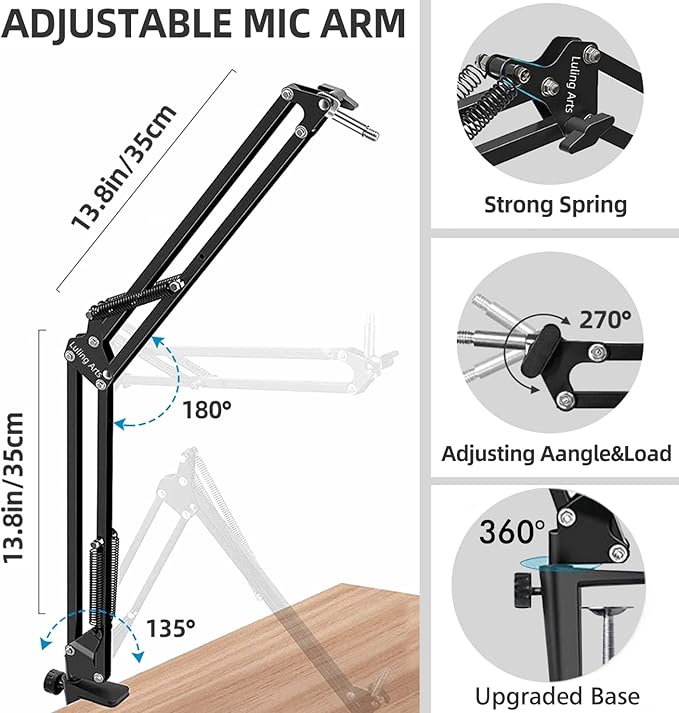 Microphone Stand for Blue Yeti, Quadcast Boom Arm Scissor Mic Stand with Windscreen and Double layered screen Pop Filter Heavy Duty Mic Boom Scissor Arm Stands, Broadcasting and Recording.Game | Includes windscreen and double-layer pop filter; compatib... - Image 5