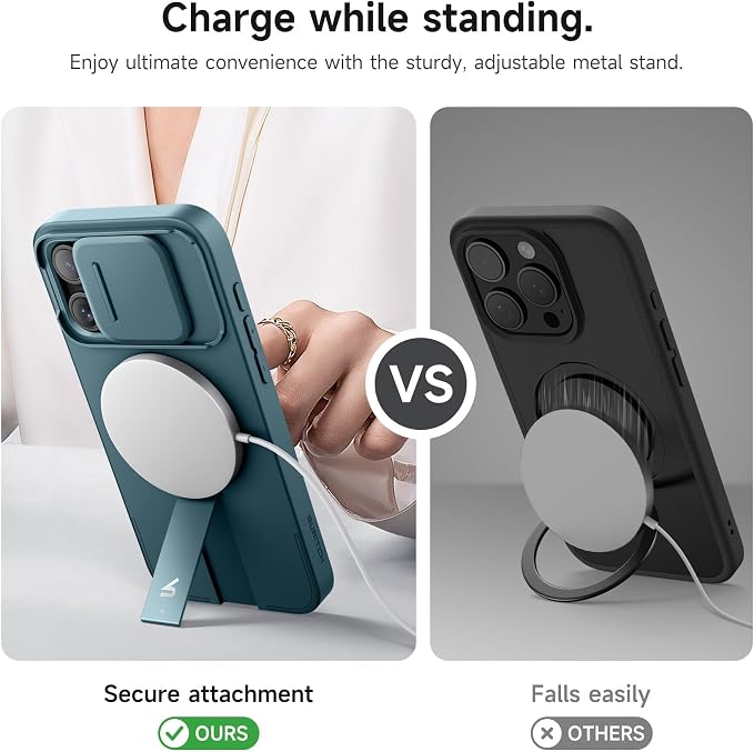 SURITCH for iPhone 15 Pro Max Case with Magnetic Camera Slide Cover and Adjustable Kickstand, Compatible with MagSafe, Shockproof Bumper Case Slim Protective Cover 6.7 Inch, Lake Green - Image 5