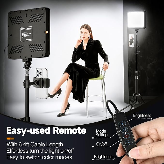 EMART 1-Pack LED Video Light Kit with Phone Holder & Barndoor | 2800-7000K Dimmable Studio Lights, 73'' Streaming Light for Video Recording, YouTube, Vlog, Photography, Content, Podcast - Image 6