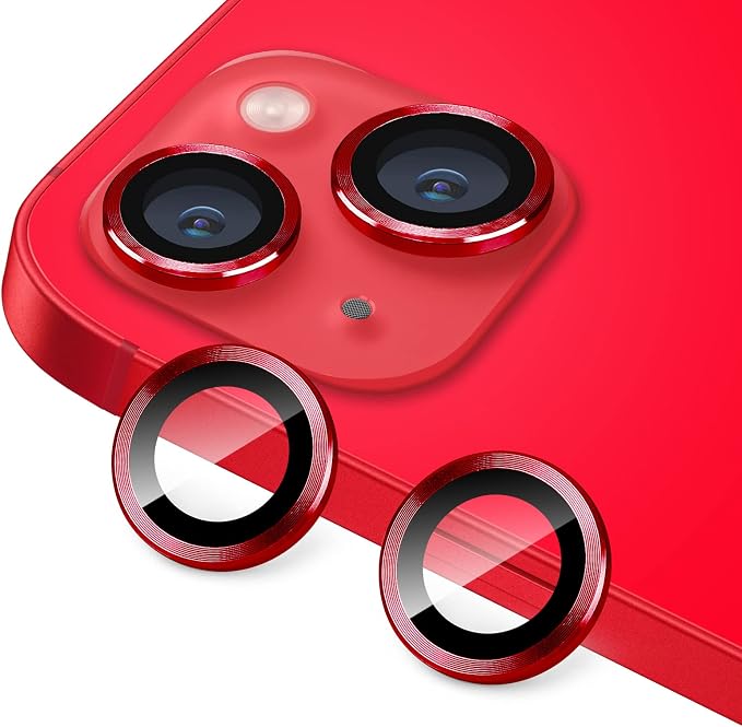 for iPhone 13 Mini/iPhone 13 Camera Lens Protector, Anti-Scratch 9H Tempered Glass Metal Camera Screen Protector Shockproof Cover Film Ring -2 Pcs Red by Hsefo