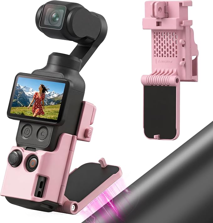 AMAZEAR Magnetic Mount Stand Compatible with DJI Osmo Pocket 4P/4/3/Xtra Muse, Pocket4 Accessories Adapter Clamp Magnet Suction Case Holder on Desktop/Vertical Surface, 180° Adjust Handle, Lightpink by YourProPhotoGear