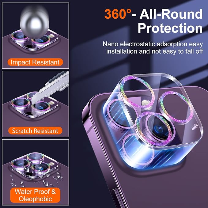 UniqueMe 3 PK for iPhone 14 Pro Max/14 Pro Camera Lens Protector-Colorful | Tempered Glass, Case Friendly, Scratch-Resistant, Night Shooting Mode - Image 6