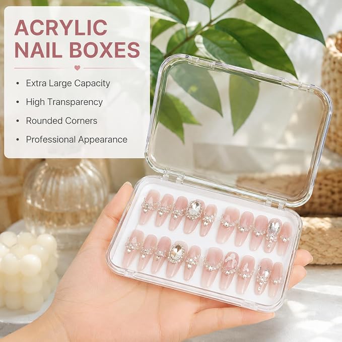 12Pcs Press On Nail Packaging Boxes for Long Nails | Large clear storage cases for long press ons; includes 30 adhesive tabs and bonus tools for nail salon use. - Image 2