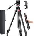 CAMBOFOTO 68" Heavy Duty Tripod, Video Tripod with Fluid Head | Aluminum Camera Tripod, 1/4" Smooth Pan/Tilt Head for DSLR/Camcorders/Binoculars/Spotting Scope/Telescope, Load 8.8lbs by CAMBOFOTO