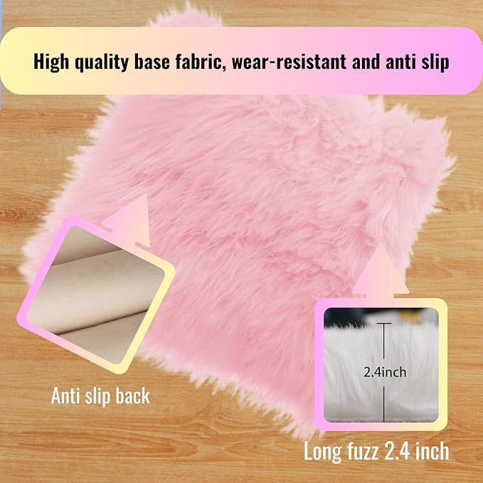 12inch Square Small Faux Fur Sheepskin Cushion Soft Plush Area Rug,Photo Background for Small Product Desktop Photography,Display and Decor,Jewelry,Nail Art,Locker Accessories (Pink) - Image 5