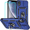 HNHYGETE for iPhone XR Phone Case with HD Screen Protector: [Military Grade 20ft. Drop Tested] Slide Camera Cover Ring Shockproof Protective Phone Case for - iPhone XR (Blue) by HNHYGETE