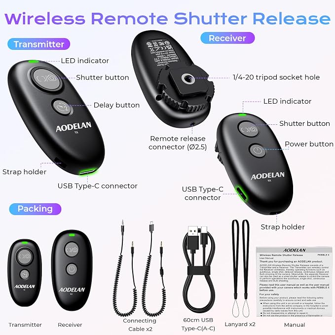 Upgraded Rechargeable USB-C Wireless Shutter Release Camera Remote Control | Compatible with Fujifilm X-S20, X-T50, X-S10, X-E5, X-E4, X-T200, X-M5, X-E3, X-T100, GFX100II, GFX100RF - Image 8