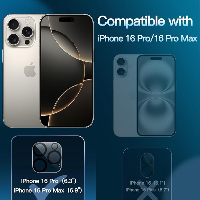 JETech Camera Lens Protector for iPhone 16 Pro/16 Pro Max, 3-Pack | 9H Tempered Glass, HD Clear, Anti-Scratch Protection, Night Shot Compatible, Case-Friendly - Image 2