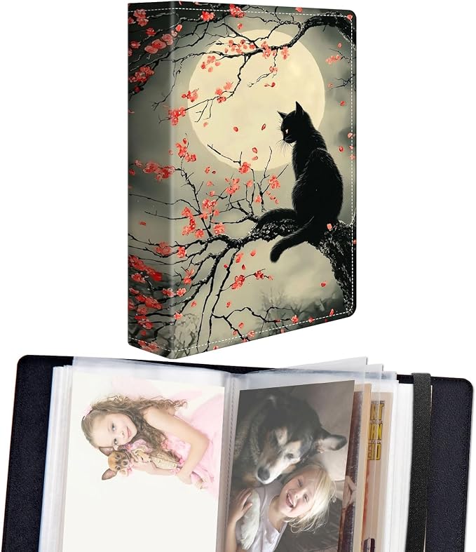 DEGDFSGR Small Photo Album 4x6 60 Pockets 120 Photos - Adventure Book Baby Photo Albums Photo Books for 4X6 Pictures Memory Book with Black Elastic Band for Photo Storage, A Black Cat by Unknown