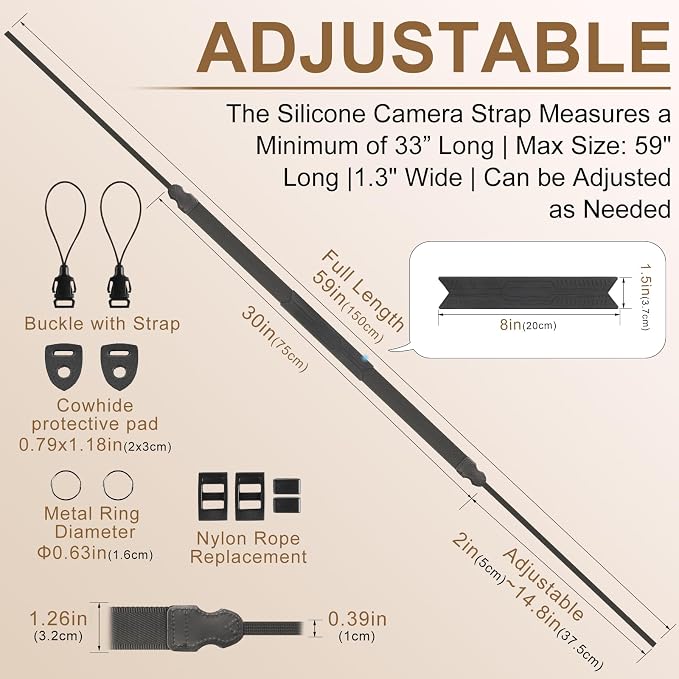 FIEIL Neck Strap Silicone Camera Straps - Padded Camera Strap, 1.5" Wide Adjustable Nylon Shoulder Strap - Compatible with Canon, Nikon, Sony, and More DSLR and Mirrorless Cameras (Black) - Image 5