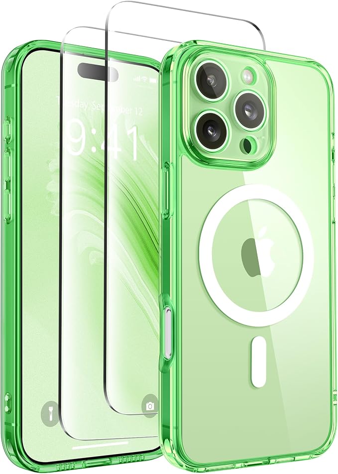 CAPRARO for iPhone 16 Pro Case, Compatible with MagSafe | Upgraded [Full Camera Protection] Protective Translucent Matte Women Girl Magnetic Phone Case Cover, Clear Green by CAPRARO