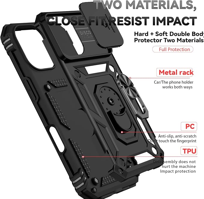 SunStory Compatible with iPhone 17 Case with HD Screen Protector & Slide Camera Cover & Rotated Ring Kickstand, [Military-Grade] iPhone Case for iPhone 17,Black - Image 8