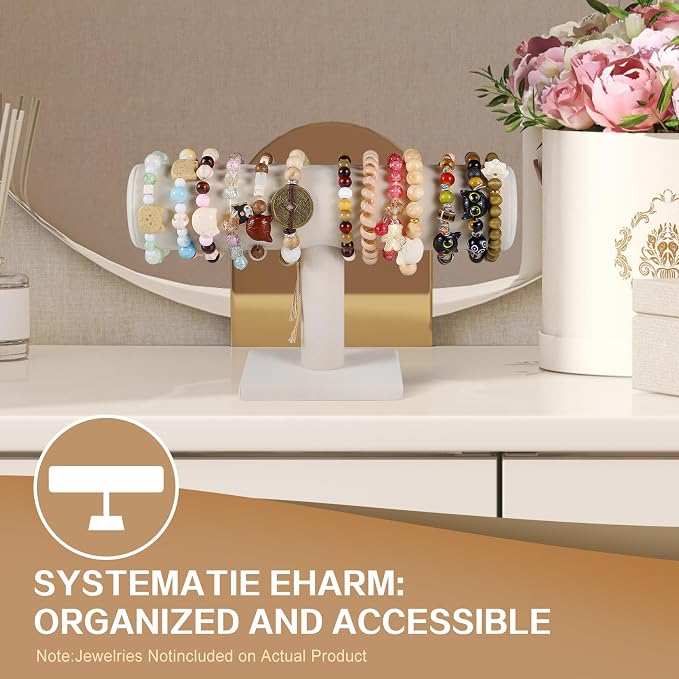 TENINYU Hovering T-Bar Bracelet Necklace Earring Bangle Pendants Anklet Tower Watch Key Jewelry Display Stand for Home Organization (Beige Velvet) - Image 6