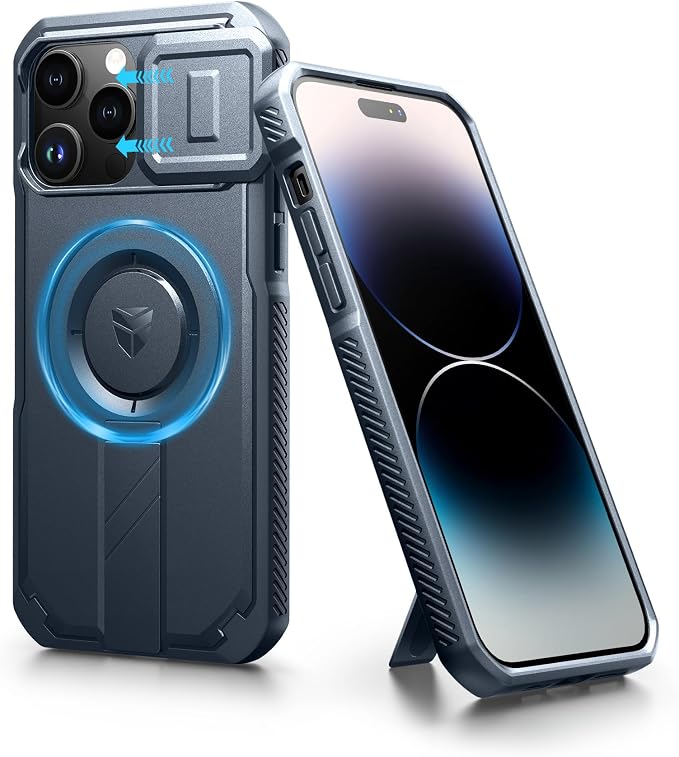 Dexnor for iPhone 14 Pro Max Case with Slide Camera Cover & Adjustable Kickstand, Compatible with MagSafe, Rugged Shockproof Bumper Cases Heavy-Duty Magnetic Protective Cover,6.7 inch,Navy Blue by Dexnor