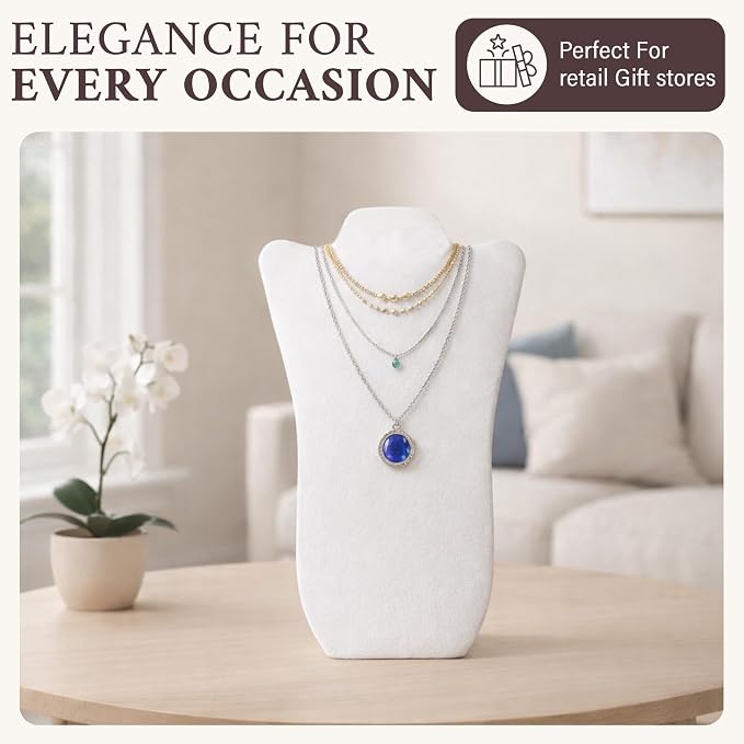 RJ Displays Jewelry Display for Vendors, Velvet Necklace Display Stand Holder, Jewelry Stand Necklace Holder for Vendors. Jewelry Display Stand 14” H. (White) - Image 4